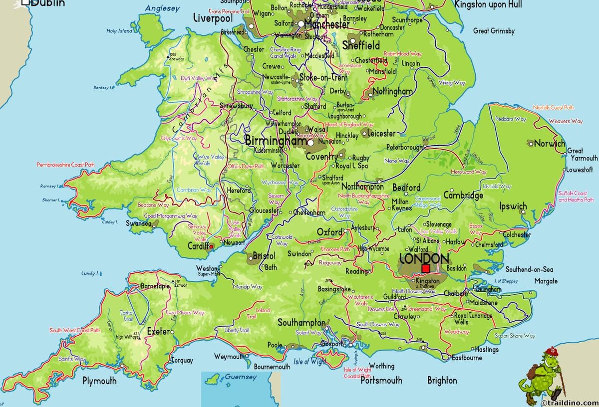 carte de la côte sud, les villes de royaume-UNI