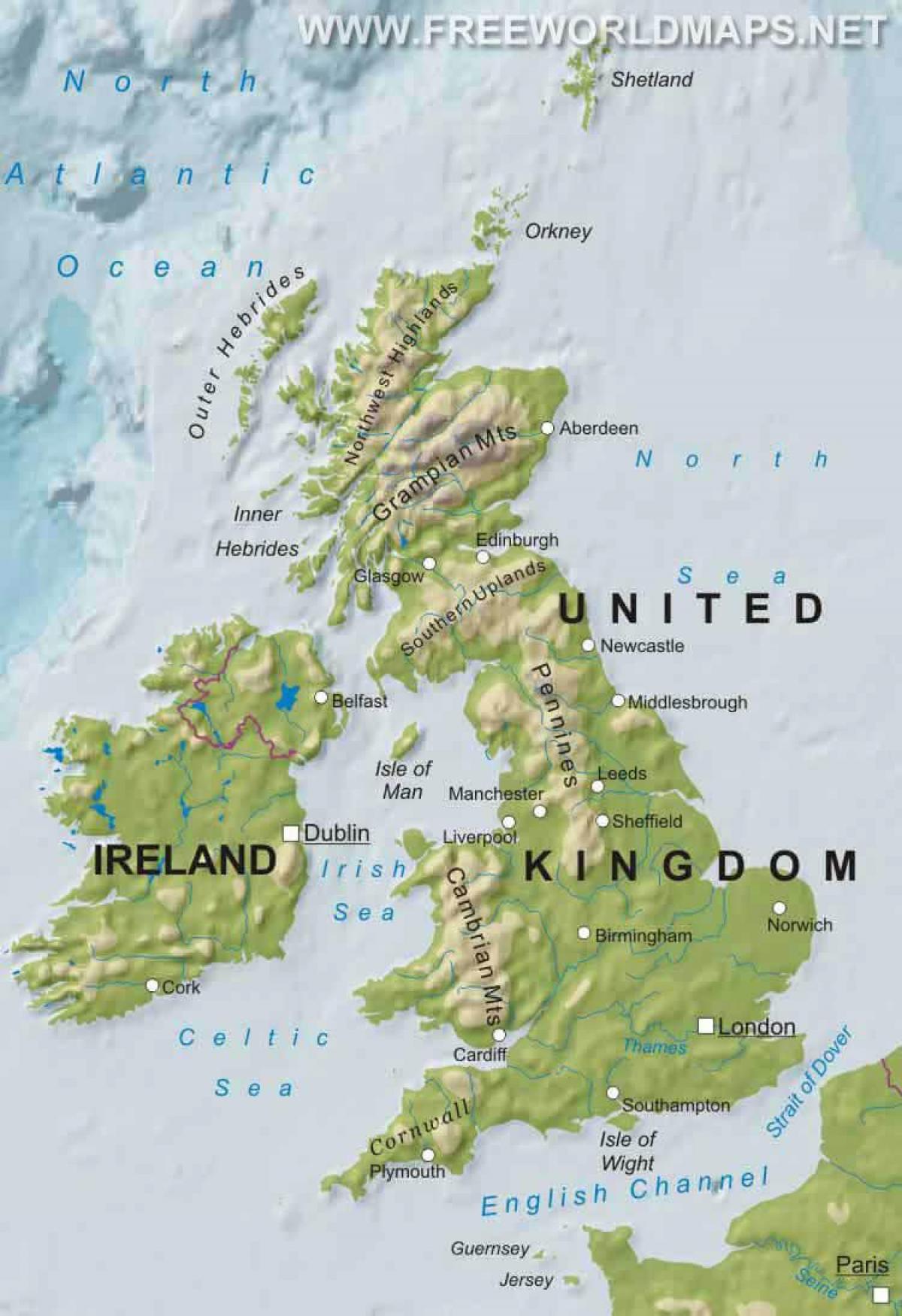 carte physique de la Grande-Bretagne