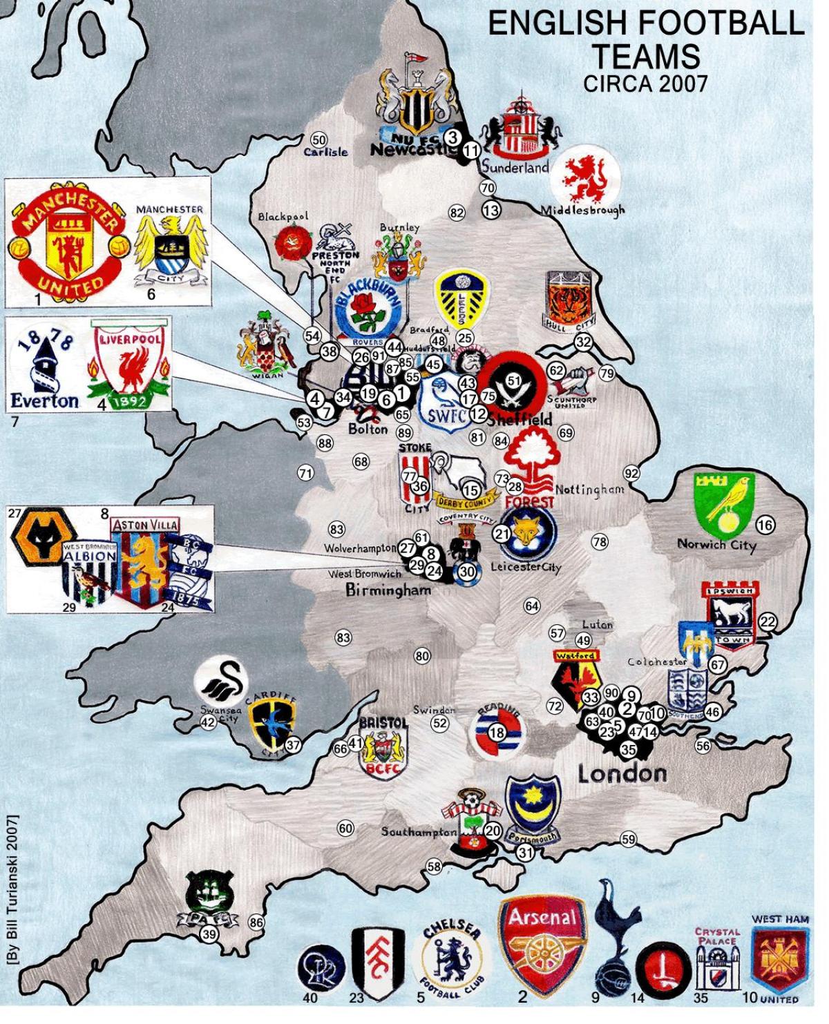 Royaume-UNI les clubs de football de la carte