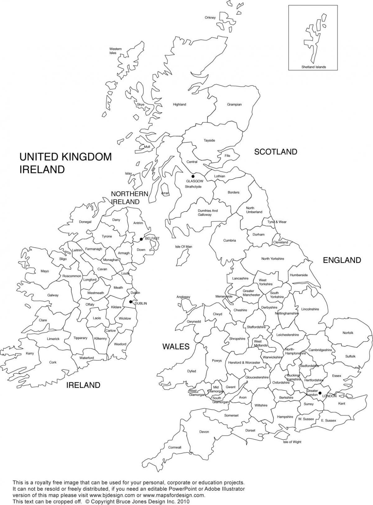 carte du royaume-UNI en noir et blanc