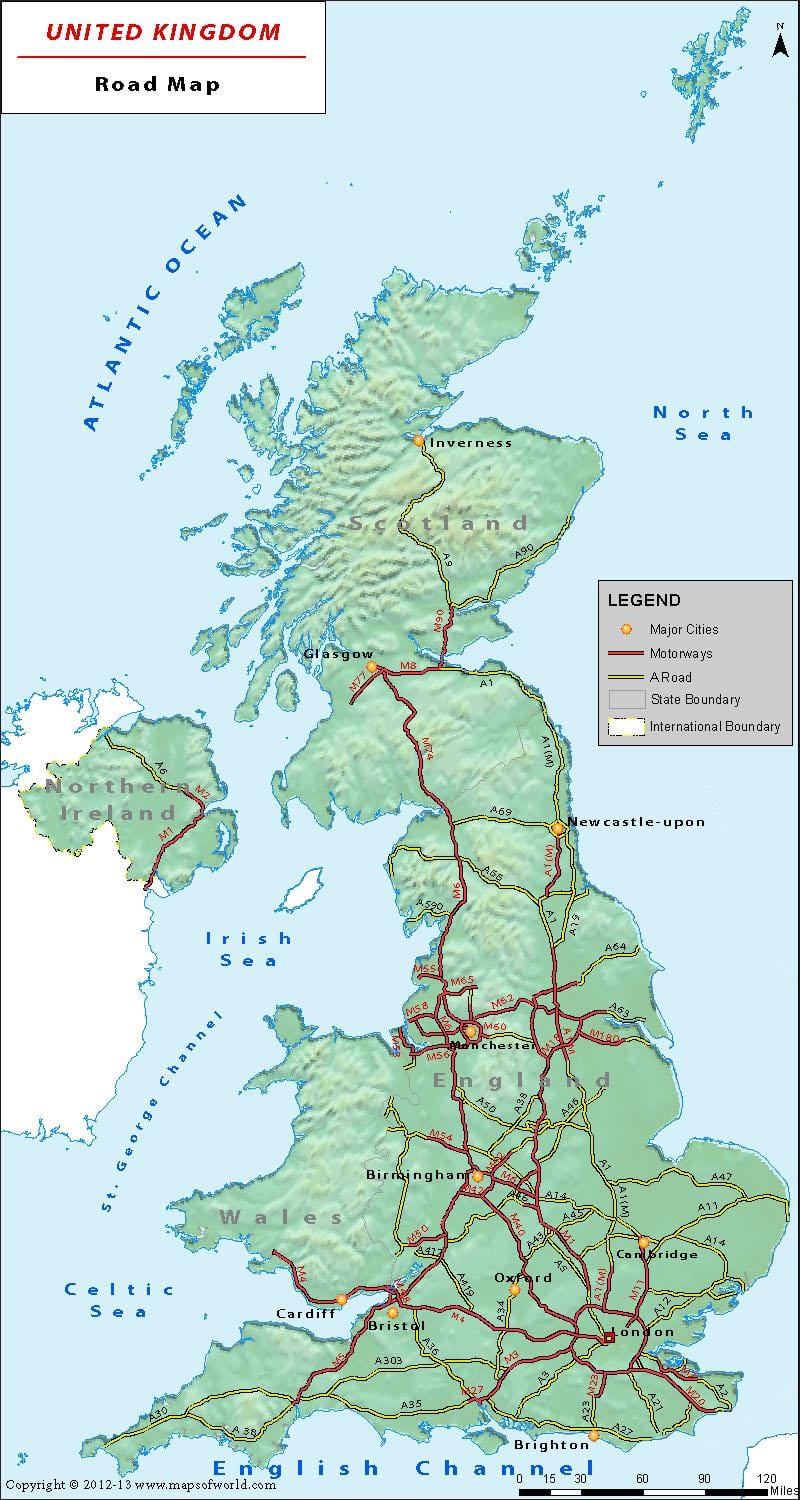 Royaume-UNI, le réseau routier de la carte
