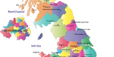Carte du royaume-UNI montrant les comtés de
