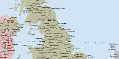 Carte de la grande-Bretagne avec les villes