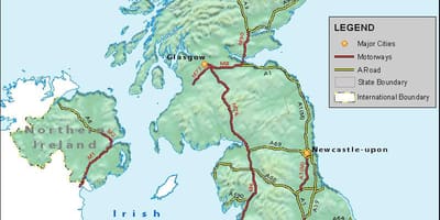 Royaume-UNI, le réseau routier de la carte
